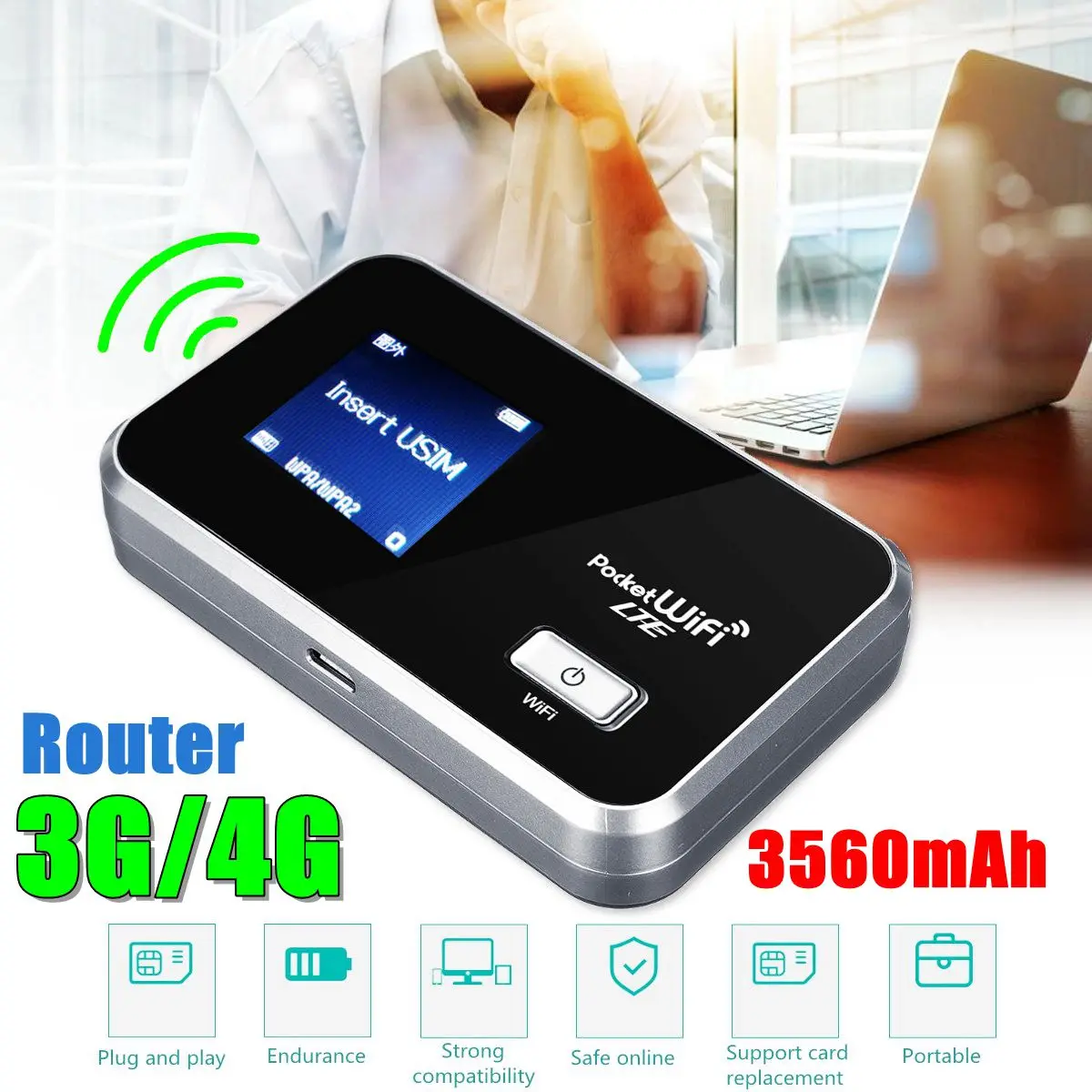

LEORY Router portable WIFI 3g-2100/1700 4g-1700MHz Battery 3560mAh 4G LTE Cat4 Mobile Hotspot