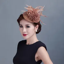 Women Chic Sinamay Fascinator Hat Cocktail Wedding Party Church Headpiece Fashion Headwear Formal Feather Hair Accessories
