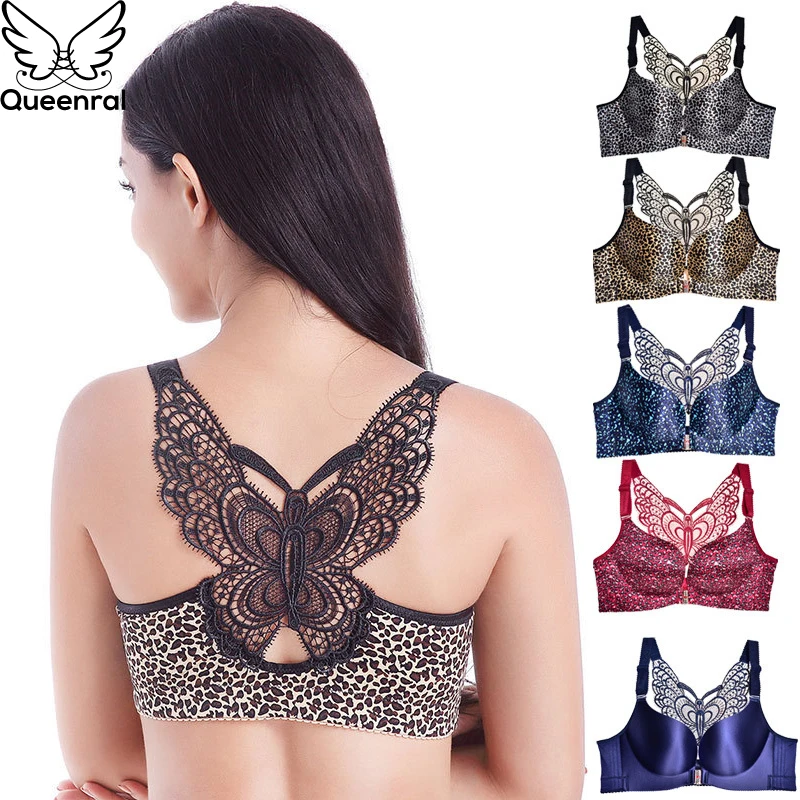 

Queenral Front Closed Bras For Women Plus Size 115 120 BCDE Cup Bra Push Up Bralette Femme Seamless Brassiere Wire Free Bra