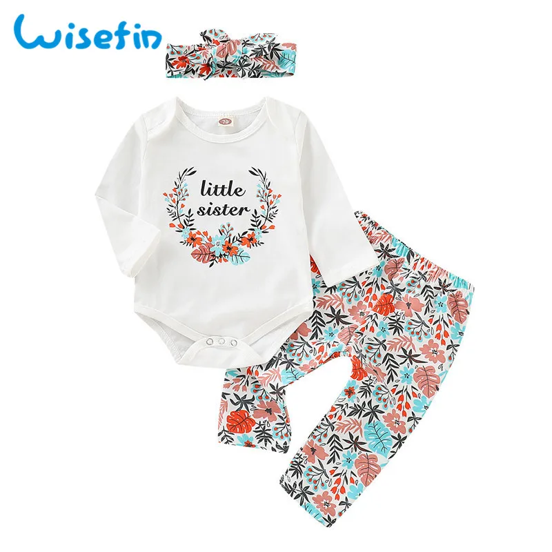 

Wisefin Baby Outfits Newborn Clothes Set Baby Cute Clothes Set Toddler Baby Girls Clothes Set 3Pcs Bodysuits+Pants+Headband Suit