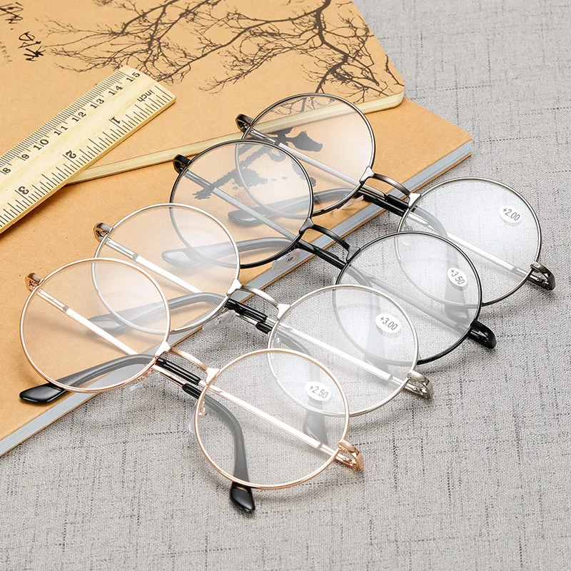 Reading Glasses Retro Metal Round Reading Glasses Finished Diopter +1.0 1.5 2.0 2.5 3.0 3.5 Unisex Reading Presbyopia Glasses Women Men