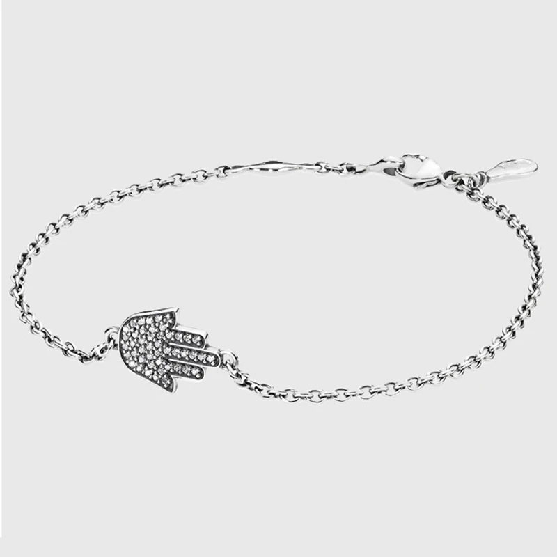 

CKK Bracelets Hamsa Hand Silver Bracelet with CZ 925 Sterling Silver Bracelets for Women pulseras mujer bracelet femme pulseira