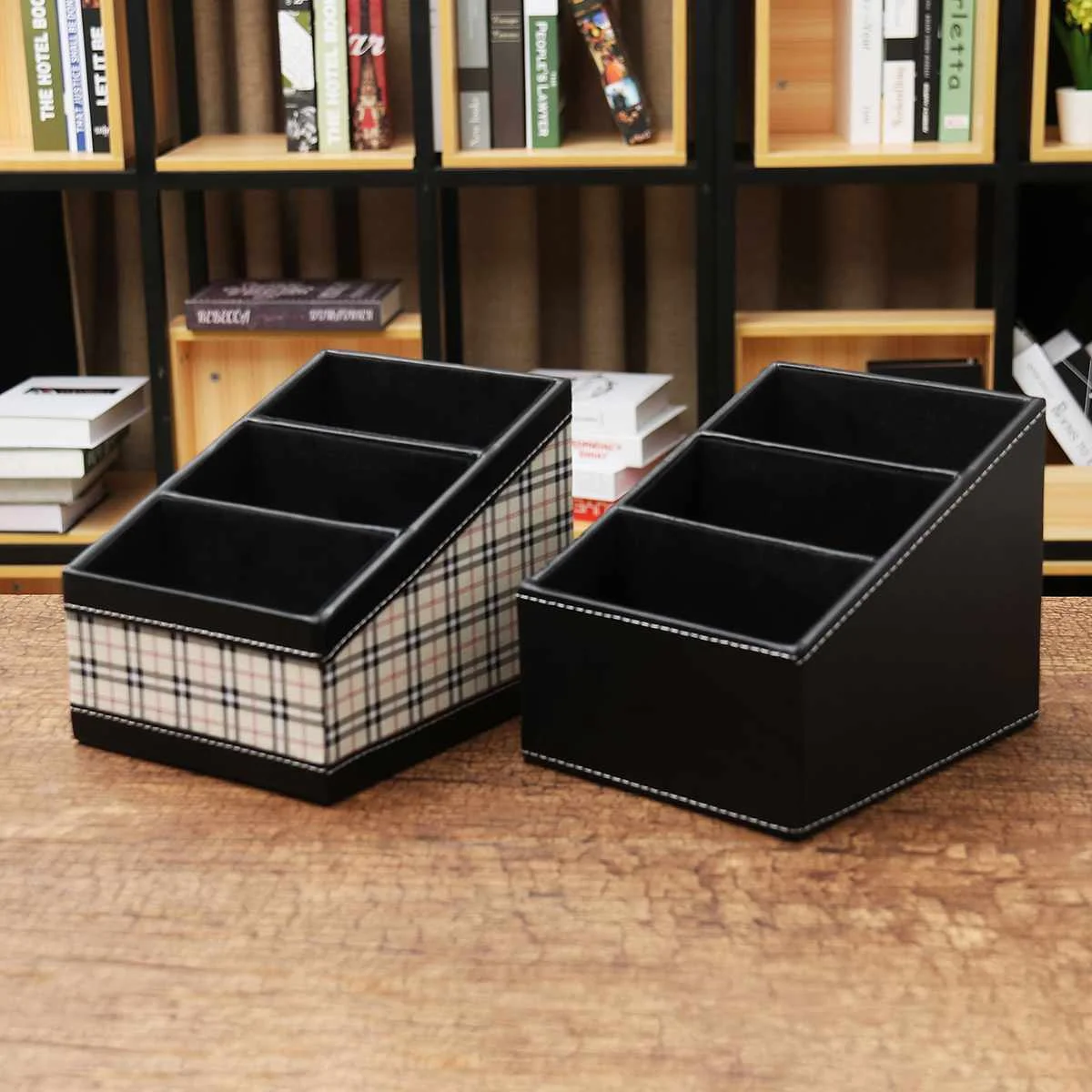 

2 Color Storage Box Container Drawer Leather Makeup Organizer 3 Grids Desktop Organizer Home Office Remote Control Storage Box
