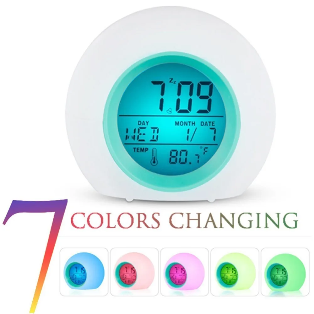 Colorful Light Gradient Creative Round Digital Alarm Clock