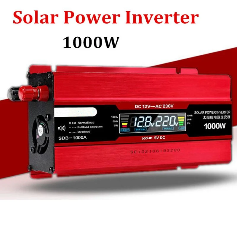 

New Arrival Car Inverter 1000W DC 12V to AC 220V LCD Display Solar Power Inverter Charger Converter Vehicle Power Supply Switch