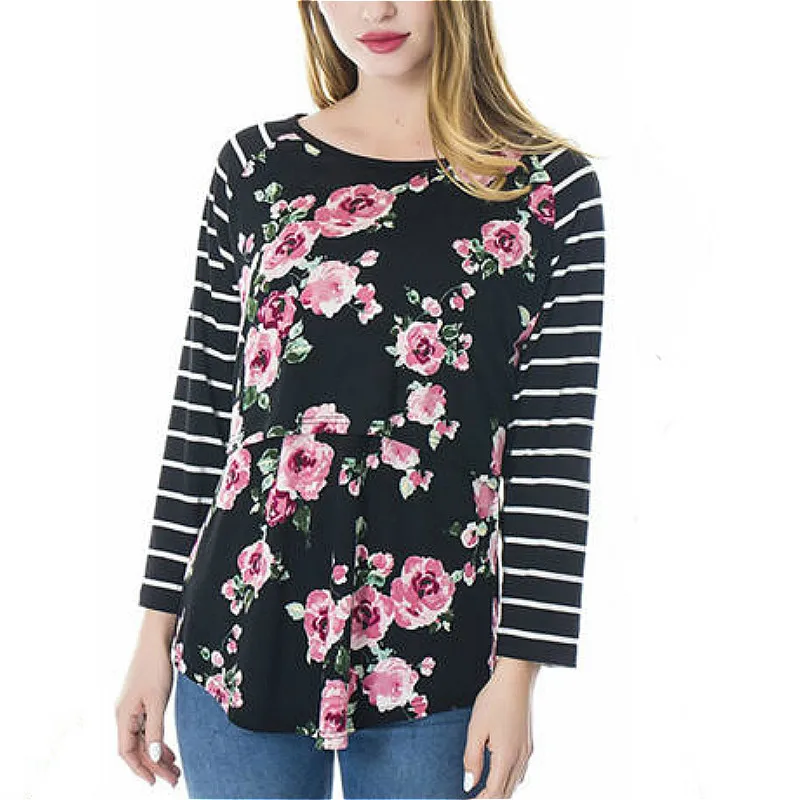2019 Striped Floral Women Maternity Clothes Pregnant T Shirts O Neck Long Sleeve Casual Nursing Top Breastfeeding Clothes Femme