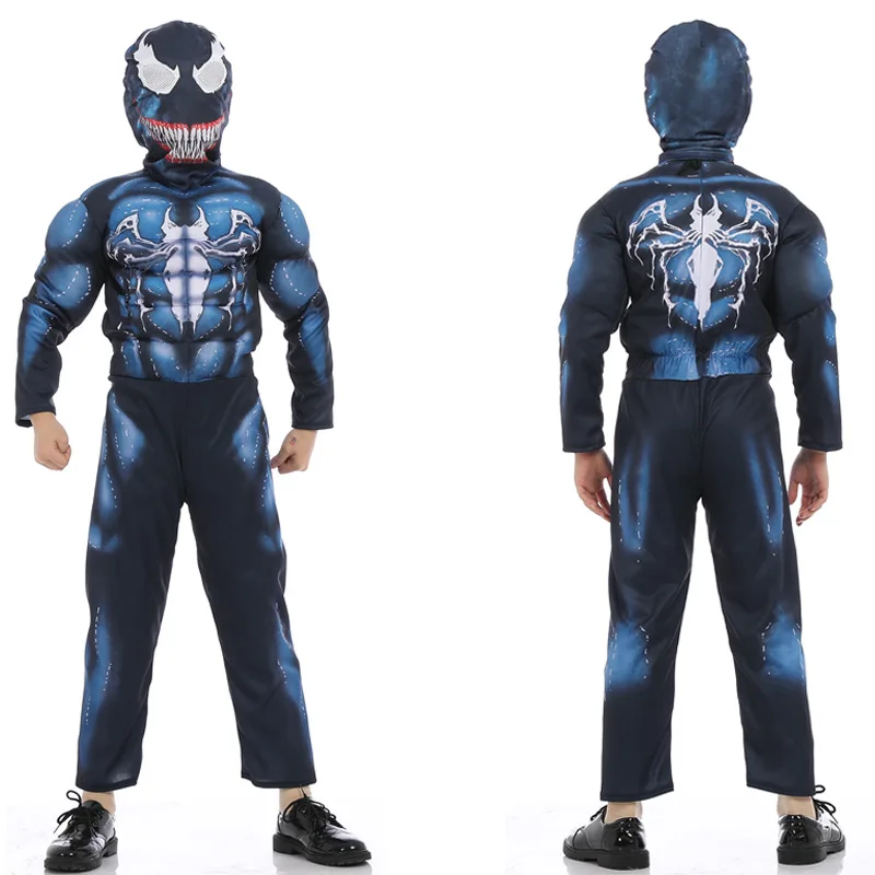 

New Arrival Child Black Spiderman Boys Muscle Venom Movie Character Cosplay Superhero Halloween Carnival Fancy Dress Costume