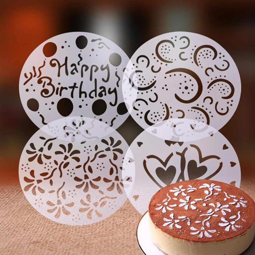 

4pcs/set Cake Spray Mold Garland Template Cake Printing Stencil All Kinds of Spray Patterns Home Kitchen Cake Decorating Tools