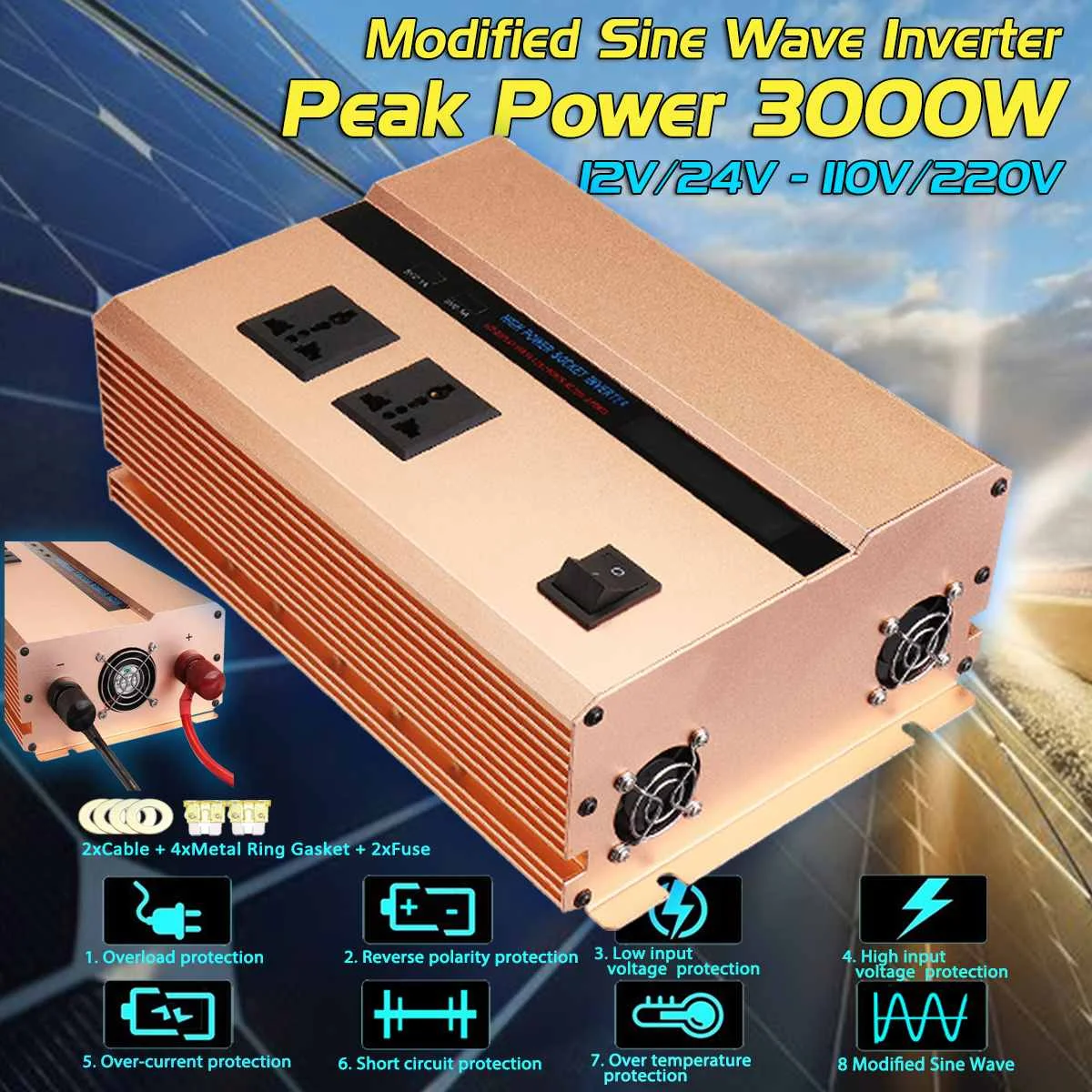 

Inverter 12V 220V 1000W 3000W Pe ak Voltage Converter Transformer DC 12V/24V To AC 220V Modified Sine Wave Power Inverter
