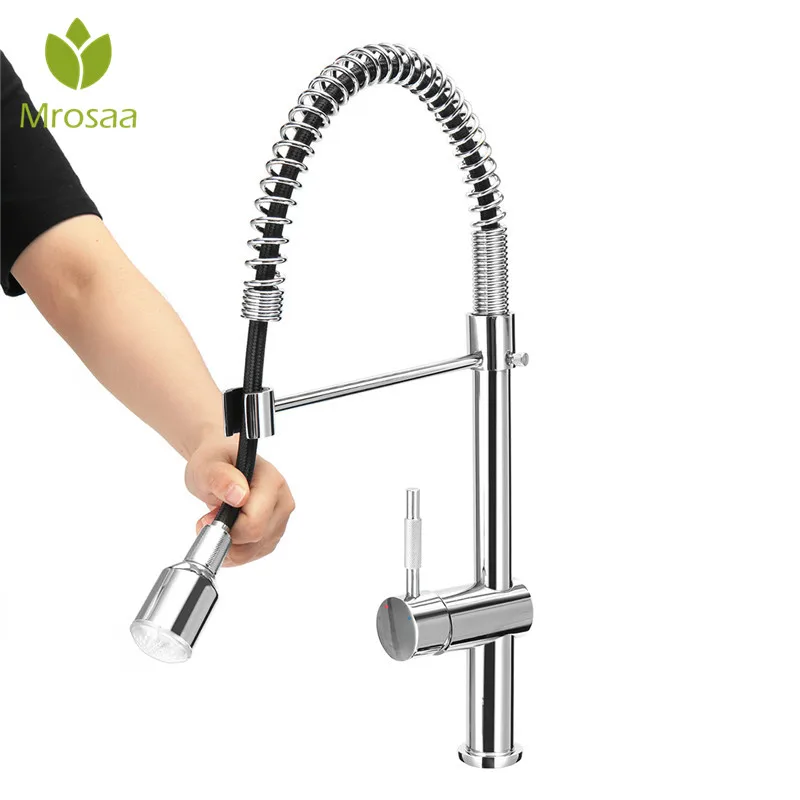 

Mrosaa Spring Type Pull Out Led Kitchen Faucet Temperature Sensor Nozzle Torneira 360 Rotation Hot & Cold Mixer Water Tap