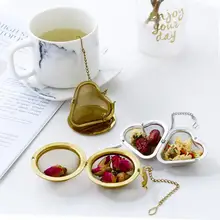 В форме сердца Чай заварки Чай фильтр многоразовые Нержавеющая сталь цепи сетки свободные фильтр чайных листьев