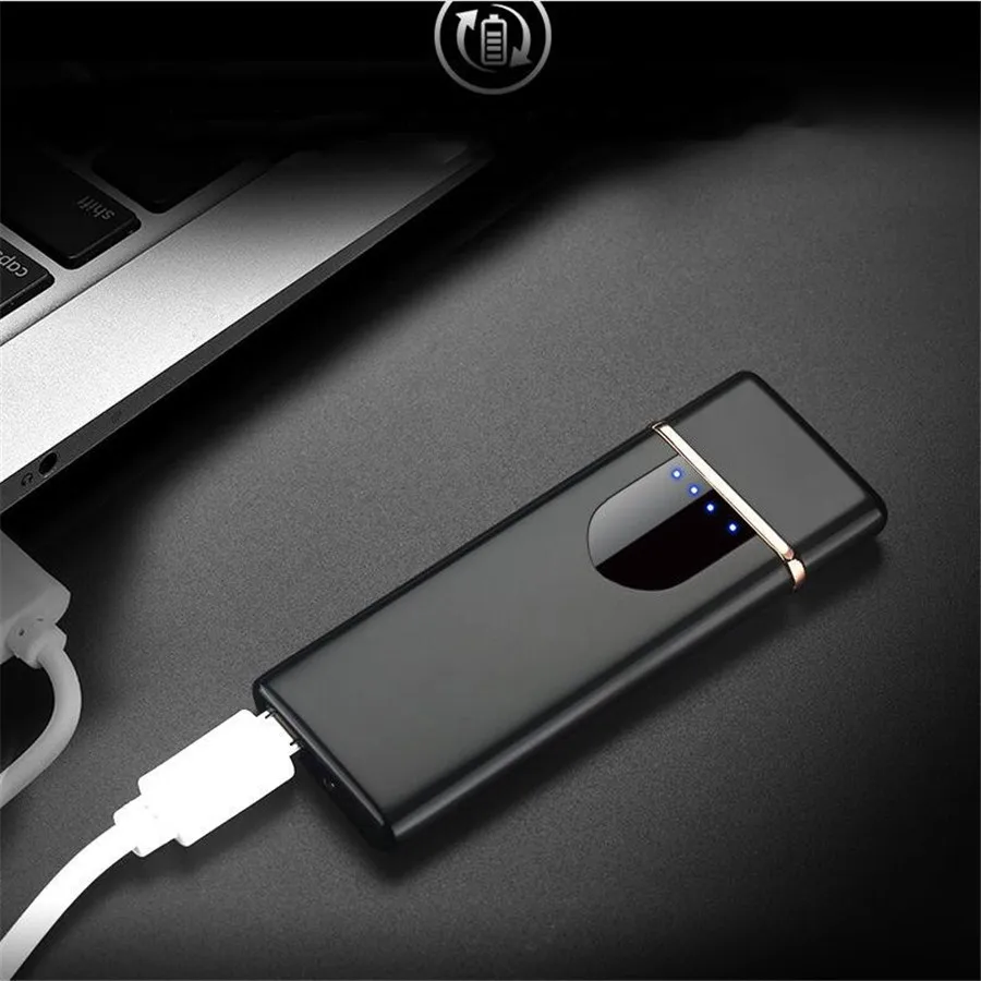 Ультратонкая металлическая Электронная зажигалка USB ветрозащитная беспламенная