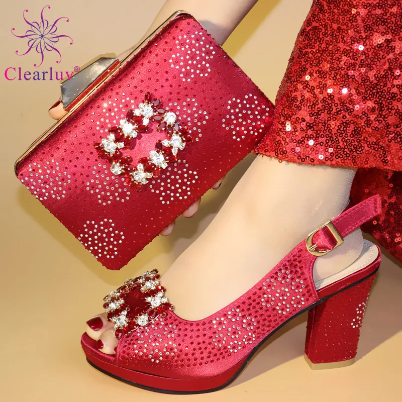 

Slingbacks Pumps Red Color To Match Lace Dressing African Wedding Italian Shoe and Bag Set Italian Ladies Shoes and Bag Set