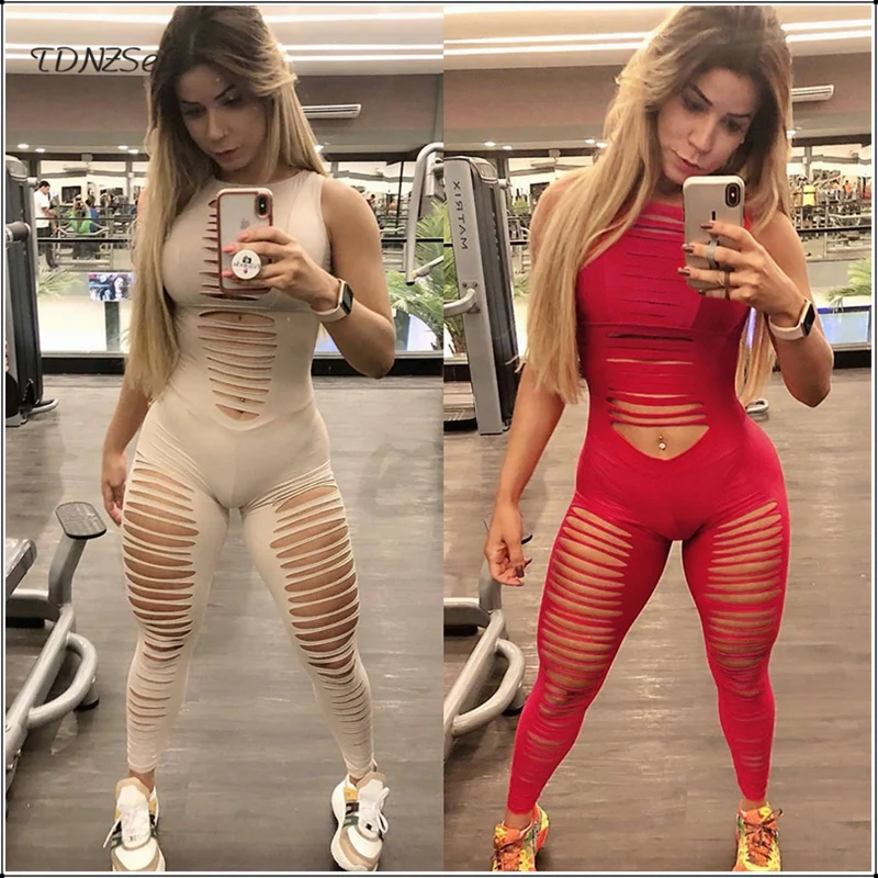

Women Sleeveless Fitness Sport Skinny Jumpsuit Sexy Split Hollow Slim Leggings Gym Rompers Running Overall Sportwears Tracksuit