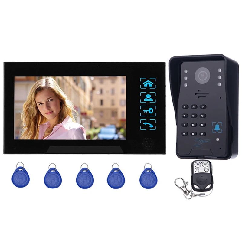 7 дюймов Tft Rfid пароль телефон видео домофон дверные звонки с ИК камера 1000 ТВ линии дистанционное управление доступом системы