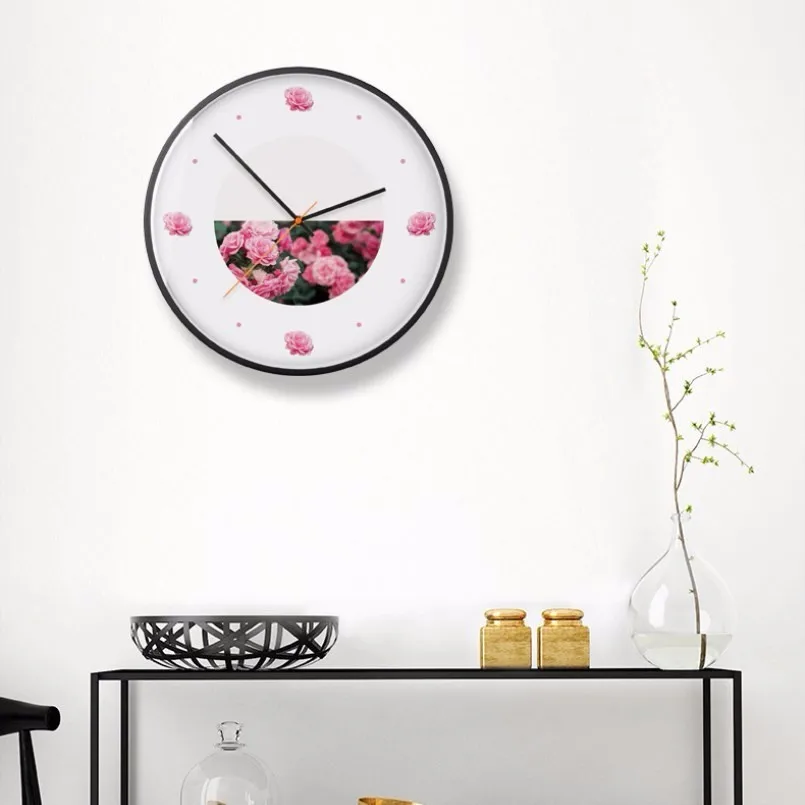 Новые 3D настенные часы INS розовые скандинавские минималистичные часы большого размера зеленые растения розы бесшумные механические настенные часы современный дизайн для дома