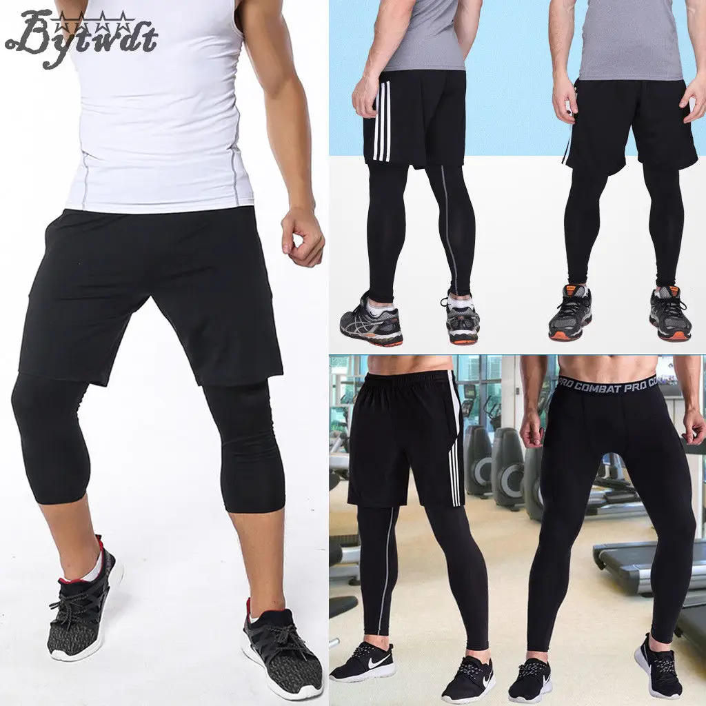 Мужские обтягивающие колготки для фитнеса базовый слой Укороченные спортивные штаны для бега