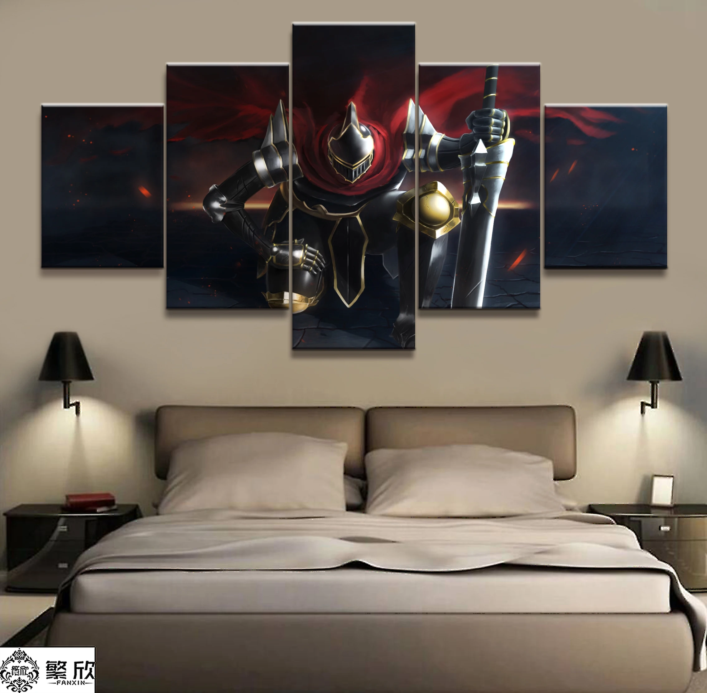 

Home Decor Modular Canvas Painting Picture 5 Piece Overlord Knight Figure Anime Poster Canvas Wall For Home Canvas Wholesale