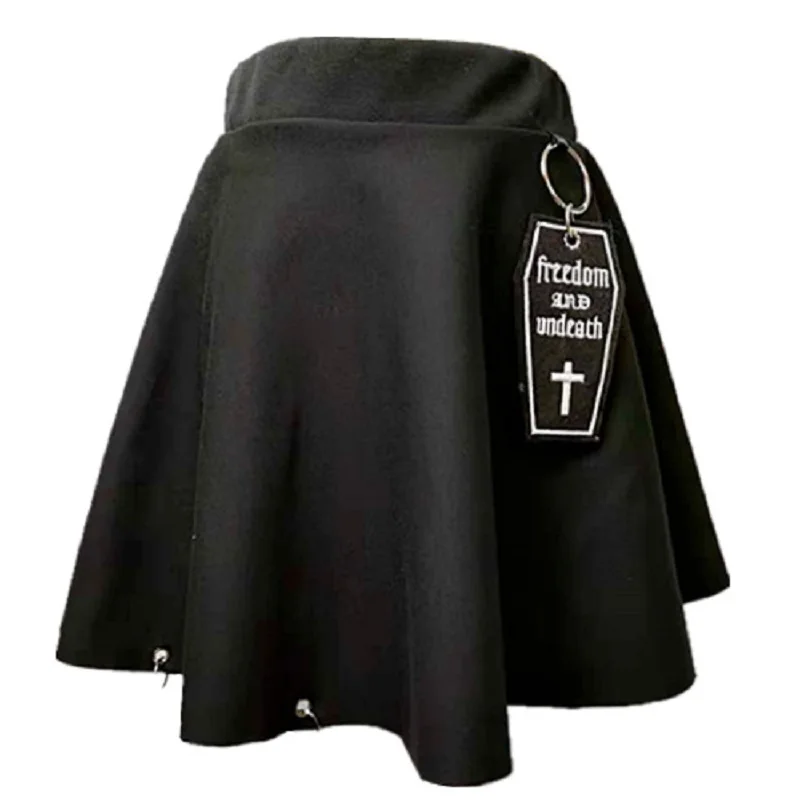 Черный Harajuku пастельный, готический Для женщин юбки с цепочкой Высокая Талия Женский мини-юбка для готическом стиле для девочек темно мод