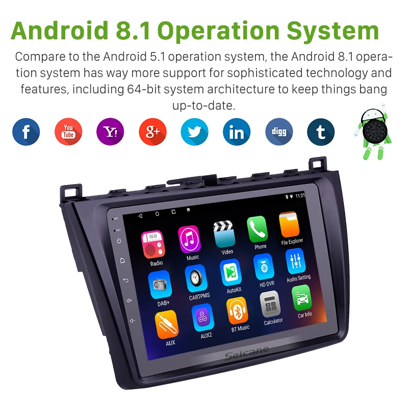 Discount Seicane 9 inch 1080P Android 8.1 Car Radio GPS Navi Unit Player For 2008 2009 2010 2011-2015 Mazda 6 Rui wing RAM 1GB 1