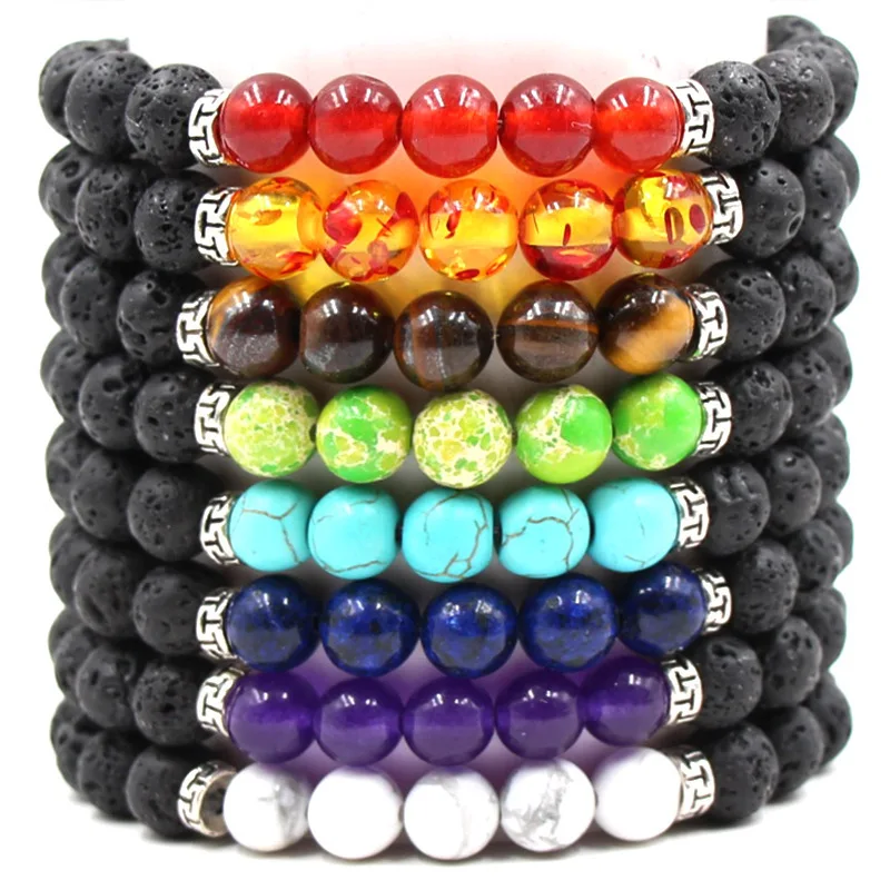 5 Tigereye White Chakras Yoga Stone Elastic Force Bracelet Hand String Beads Bracelets For Women Men Hyperbole lava jewelry | Украшения и
