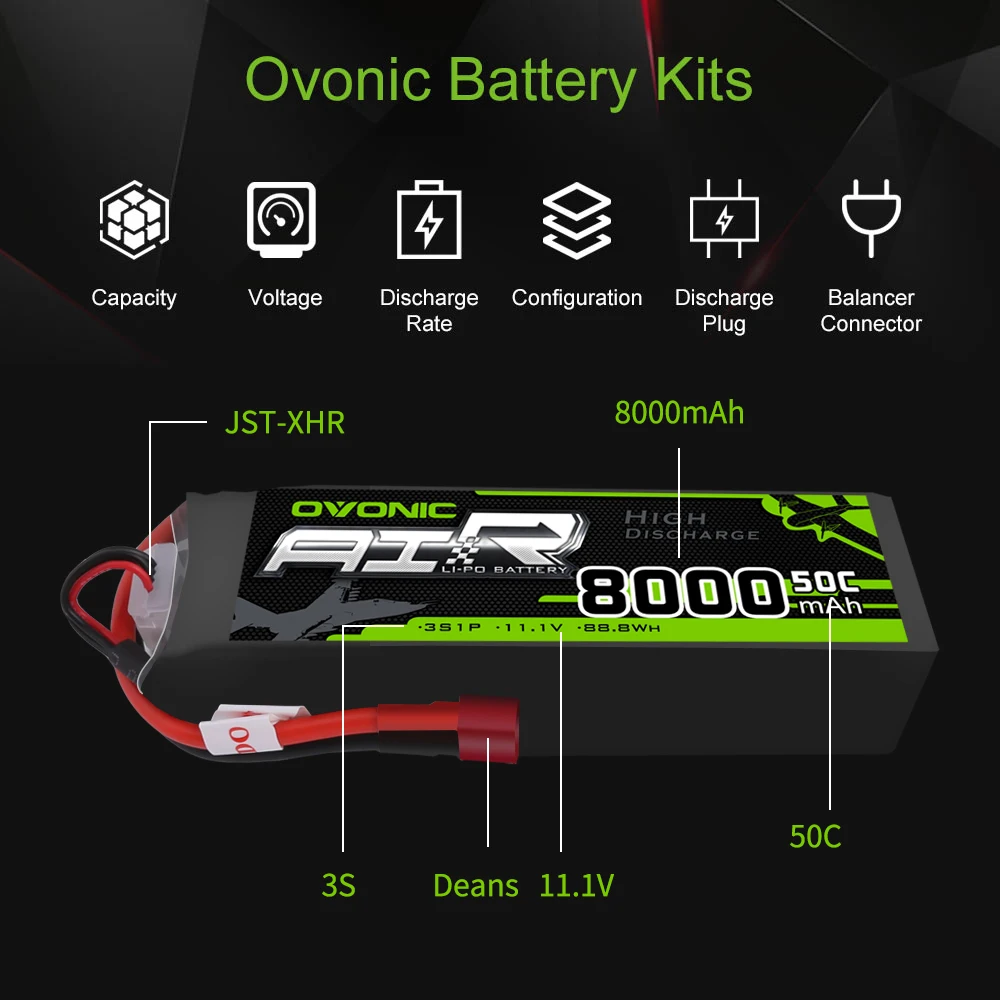 2 упаковки 11 1 V OVONIC 8000mAh 50C Lipo 3S батареи Deans вилка для 1/8 размера RC автомобиль