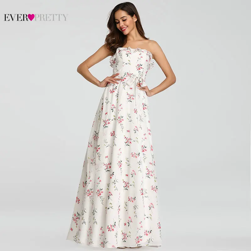 Длинные платья подружек невесты Ever Pretty v образным вырезом Печатный шифон
