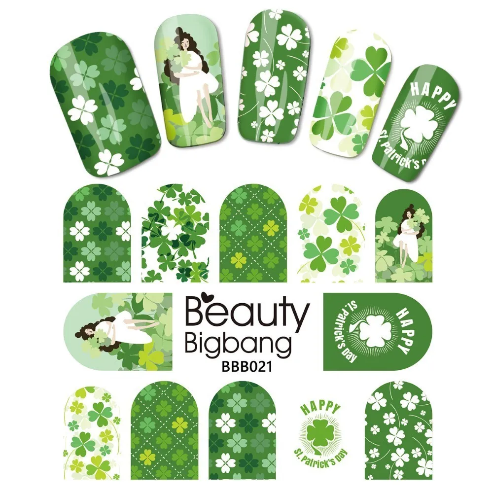 

BEAUTYBIGBANG Green Leaf Nail Art Nail Sticker Water Slider For Nail Accessory Decoration Naklejki Na Paznokcie Nail Art Sticker
