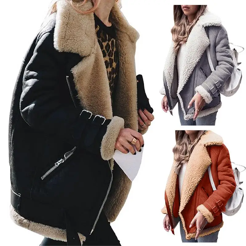 buy Autumn and Winter Korean Style Loose Large Size Fur Warm Coat Jackets Velvet Cotton Lapel Thick Cas
