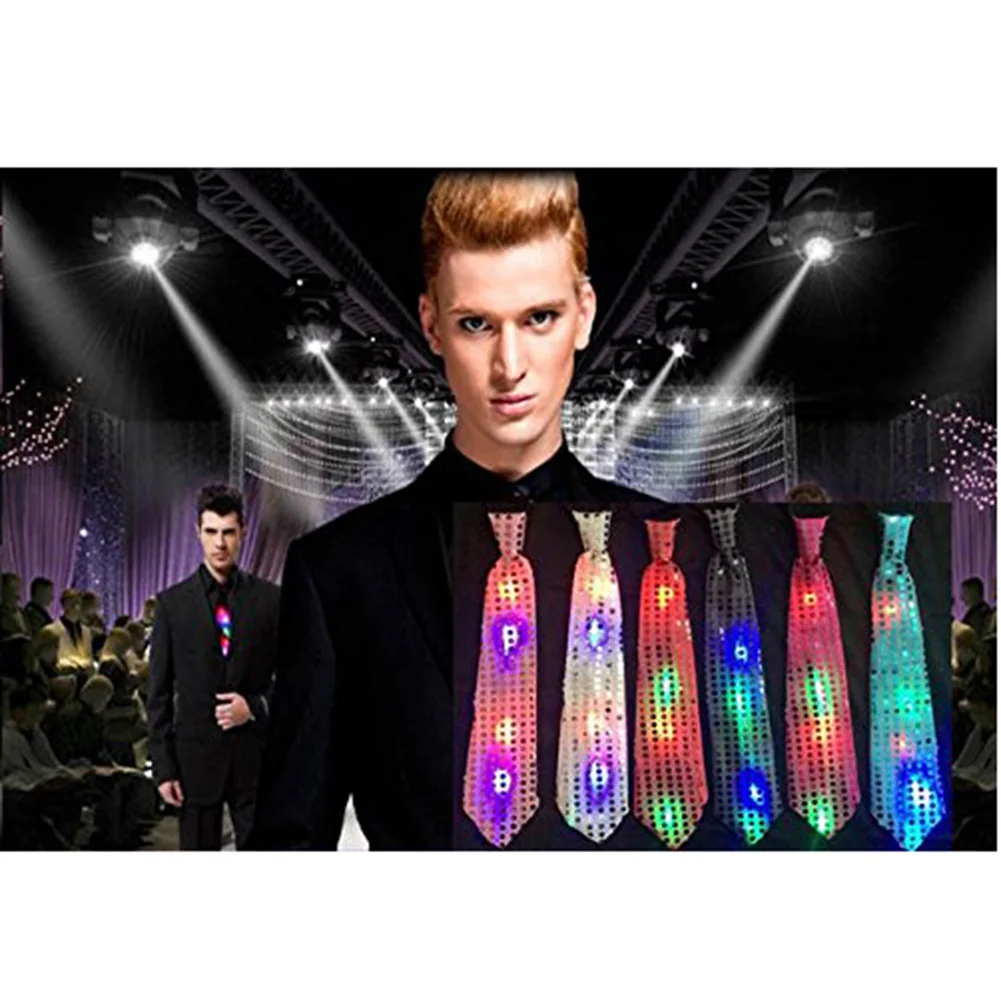 

LED Sparkly Glitter Sequins Light Up Necktie Blinking Flash Glow Tie Party Show Favor Stage Performance Event Decoration