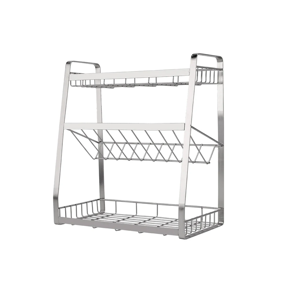 

Stainless Steel Storage Stand Shelf Multi-functional Condiment Organizer for Kitchen