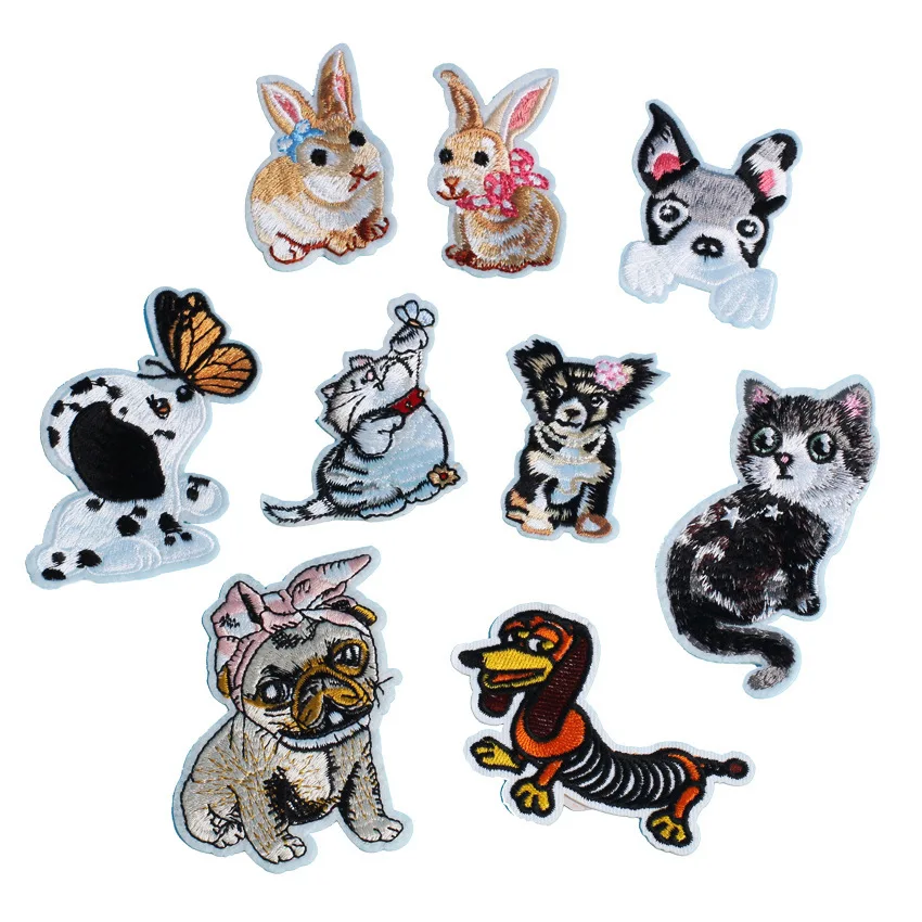 

PGY 1PCS CartoonLovely animals dog cat rabbit Patch High Quality Embroidery Iron Sew On Patches Decor For Bag Jeans Applique