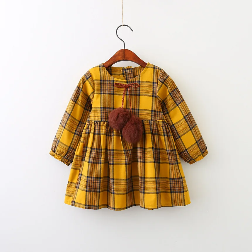 

Autumn Winter Clothes England Style Plaid Girls Dresses Long Sleeve Red Yellow Girl Princess Dress for Anniversaire Licorne