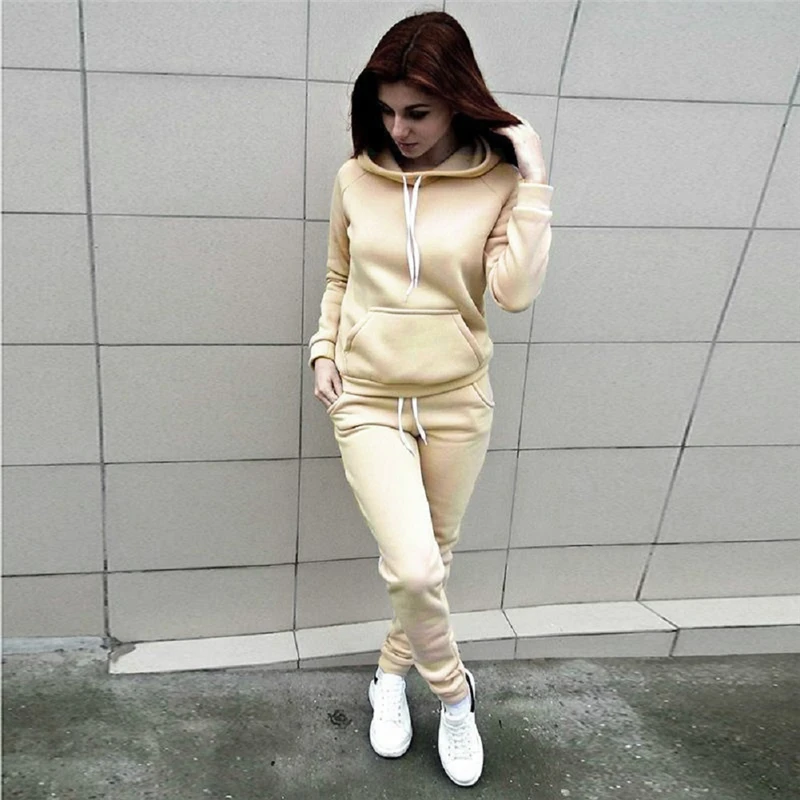 

2019 New Brand Women Clothes Set Ladies Casual Solid Tracksuit Set 2pcs Tops Pants Suit Hooded Sweatshirt Pants 4 Color S-xxl