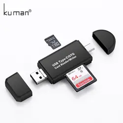 Kuman 2,0 OTG кардридер USB MicroUSB TypeC интерфейс с Micro SD TF слот для sd-карт Y209 флэш-устройство для чтения карт памяти для телефона
