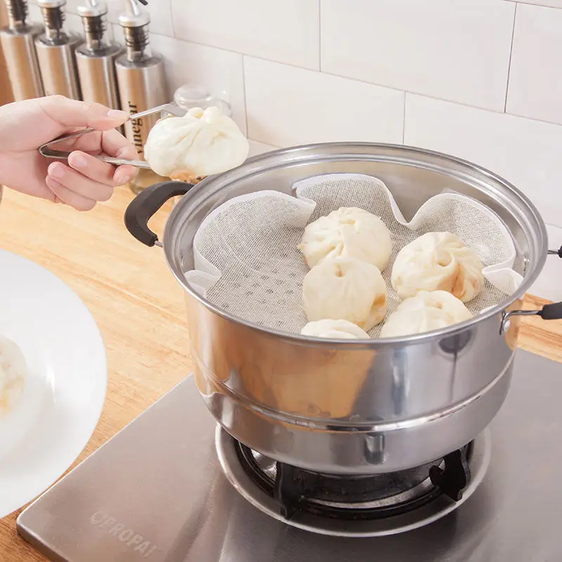 

5 PCs Cotton Steamer Cloth Round Non-Stick Gauze Pad Dumplings Mat Steamed Buns Baking Pastry Dim Sum Mesh Kitchen Cooking Tool