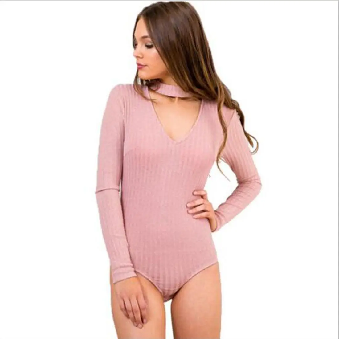 

Sexy Women Long Sleeve Knit Shirt Jumpsuit Bodysuit Stretch Leotard Top Blouse