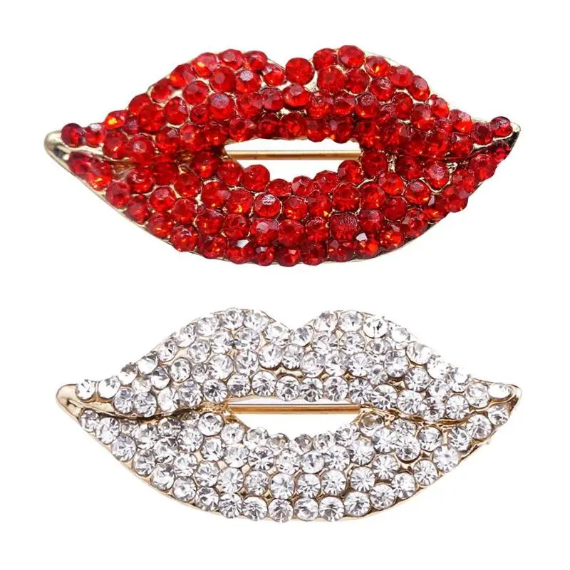 

Sexy Elegant Women Crystal Lips Costume Brooches Creative Kiss Pin Jewelry