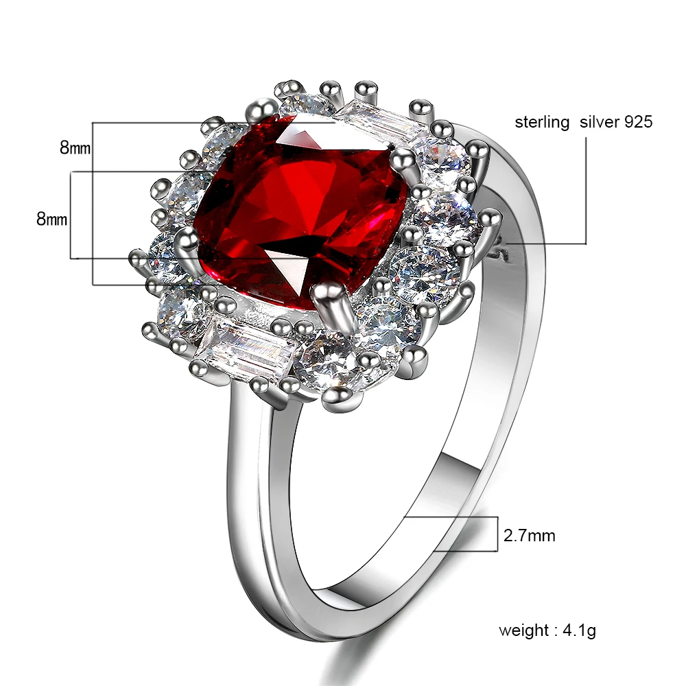 Раскошный Чехол-Красный Рубин Кольца 925 пробы Серебряные ювелирные изделия кольцо для Для женщин модные украшения на свадьбу, годовщину подарки оптом