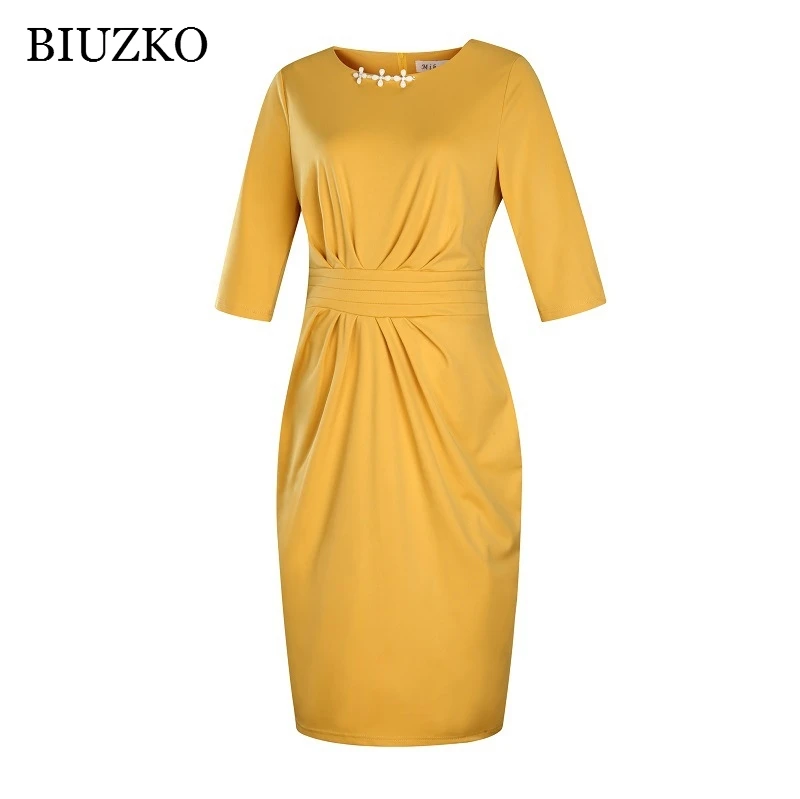 Женское однотонное платье карандаш с полурукавом и круглым вырезом|clothes fashion|fashion