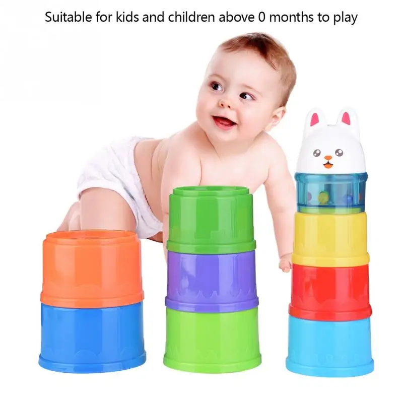 Kids Children Stacking Cup toys Build Ball Nesting Stack Rainbow Ring