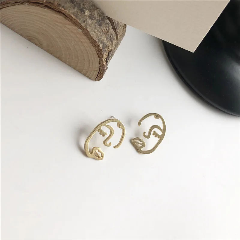 

Gold Silver Color Hollow Face Small Stud Earrings Abstract Character Studs Earrings Personality Unique