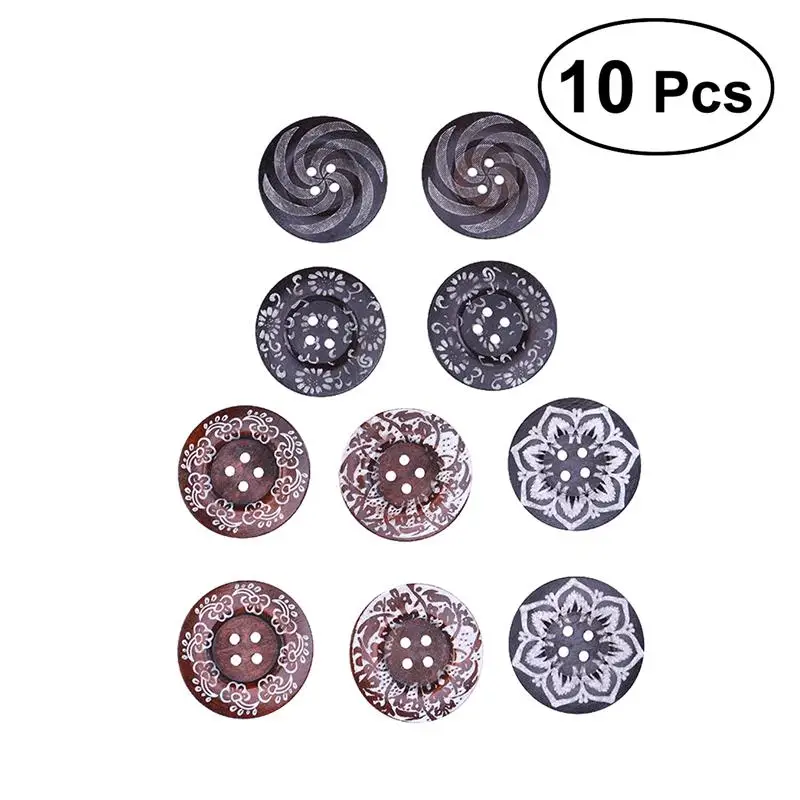 

10Pcs 6CM Carving Printed Pattern Buttons Large Size Art Retro 4 Holes Wooden Buttons for Knitting or Crochet Products