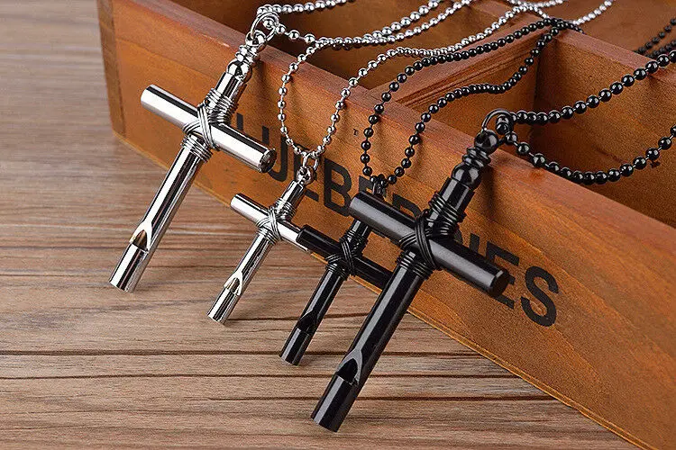 

Silver/Black Necklace Steel Chain Whistle Men Pendant Cross Unisex's Stainless stainless steel link chain statement jewelry