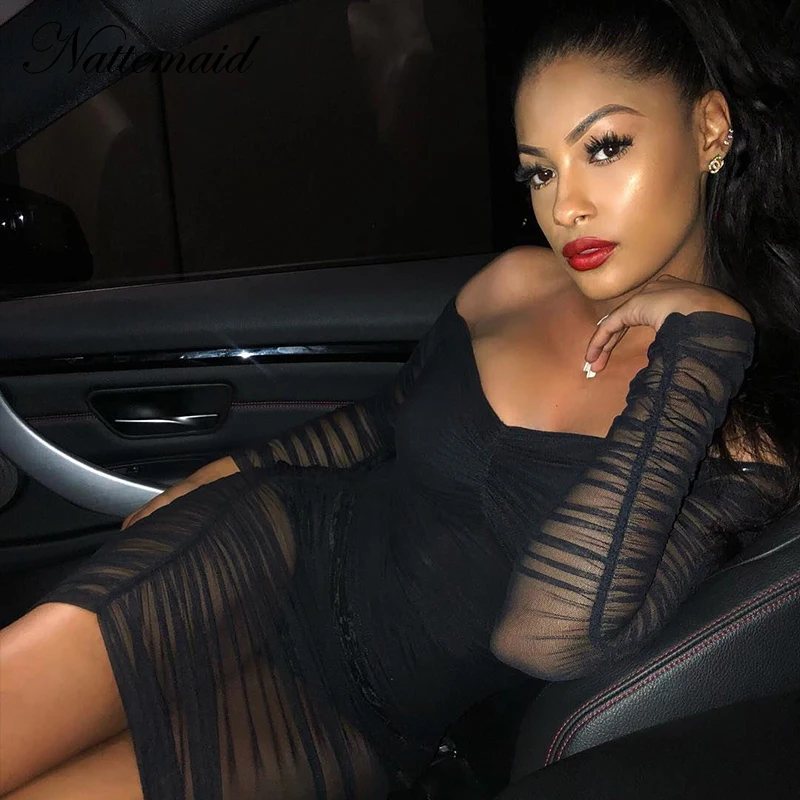 DRESSMECB прозрачное Сетчатое сексуальное платье для женщин без бретелек Вечерние