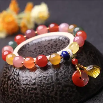 

Natural Pinky color Onyx Round Beads Single Circle Tassels Bracelet