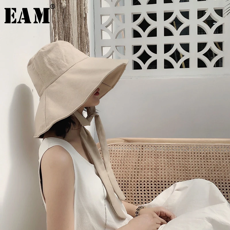 

[EAM] 2020 New Spring Summer Round Dome Bandage Bow Big Foldable Temperament Fishermen Hat Women Fashion Tide All-match JS719
