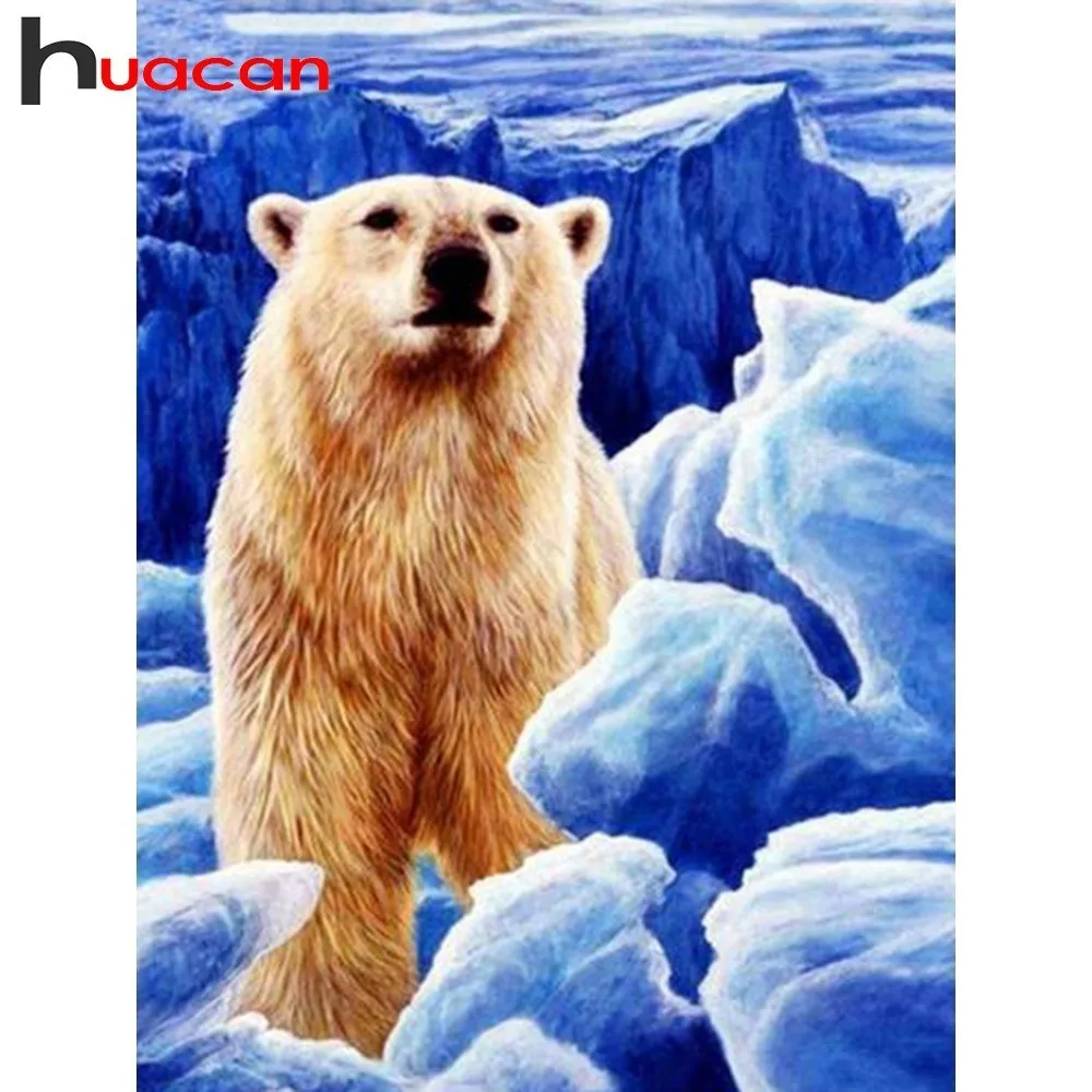 

Huacan Diamond Painting Polar Bear Pictures By Rhinestones Mosaic Sale Full Square Needlework Diamond Embroidery Animal