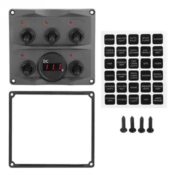 

5P 12/24V Car Boat RV Yacht On/Off Toggle Switch Panel with Red LED Voltmeter Waterproof LED Indication Light Digital Voltmeter