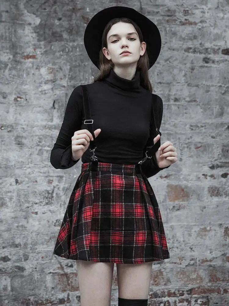 

Punk Rave Women's Goth Plaid Printed A-line Strap Skirt PQ447BQ